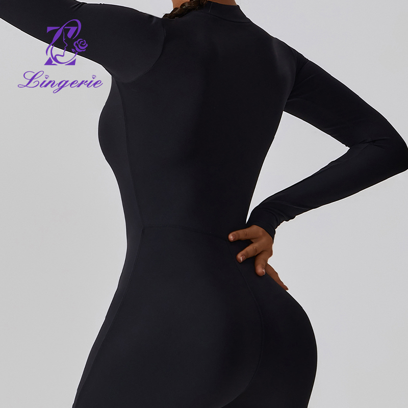 Open Neck Zipper Long Sleeve Bodysuit Dance Fitness Exercise Bodysuit Sexy Tight Yoga Clothes Women