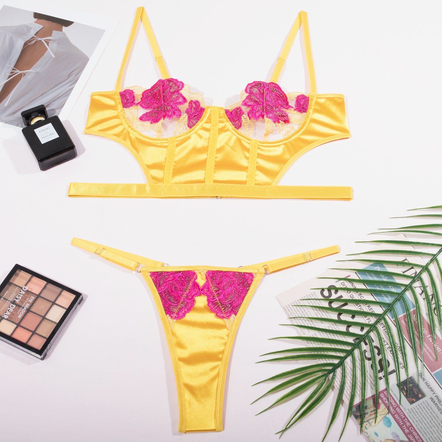 Yellow flower embroidery Bustier