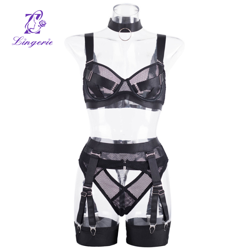 Mesh Breathable Wide Belt Body Contouring Separate Erotic Lingerie 5 Piece Set