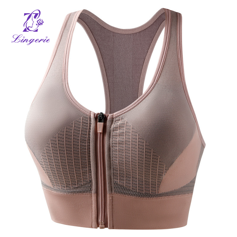 High-strength anti-shock front zipper sports underwear work beautiful back running bra tank top seamless sports bra
