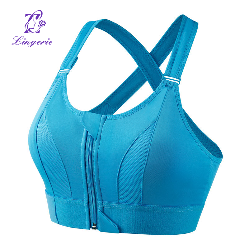 Shock Absorbing Non-Ring Adjustable Front Zipper Tank Top Sports Bra