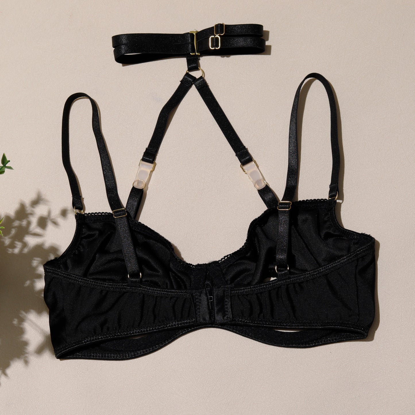 Sexy black stitching Bra set