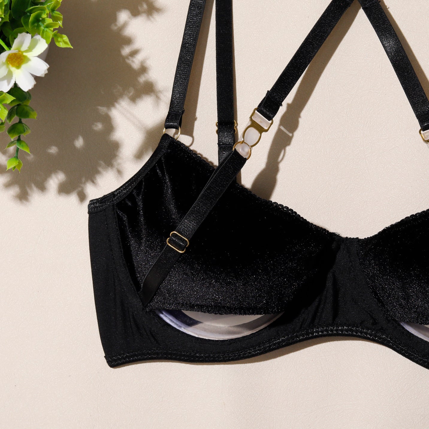 Sexy black stitching Bra set