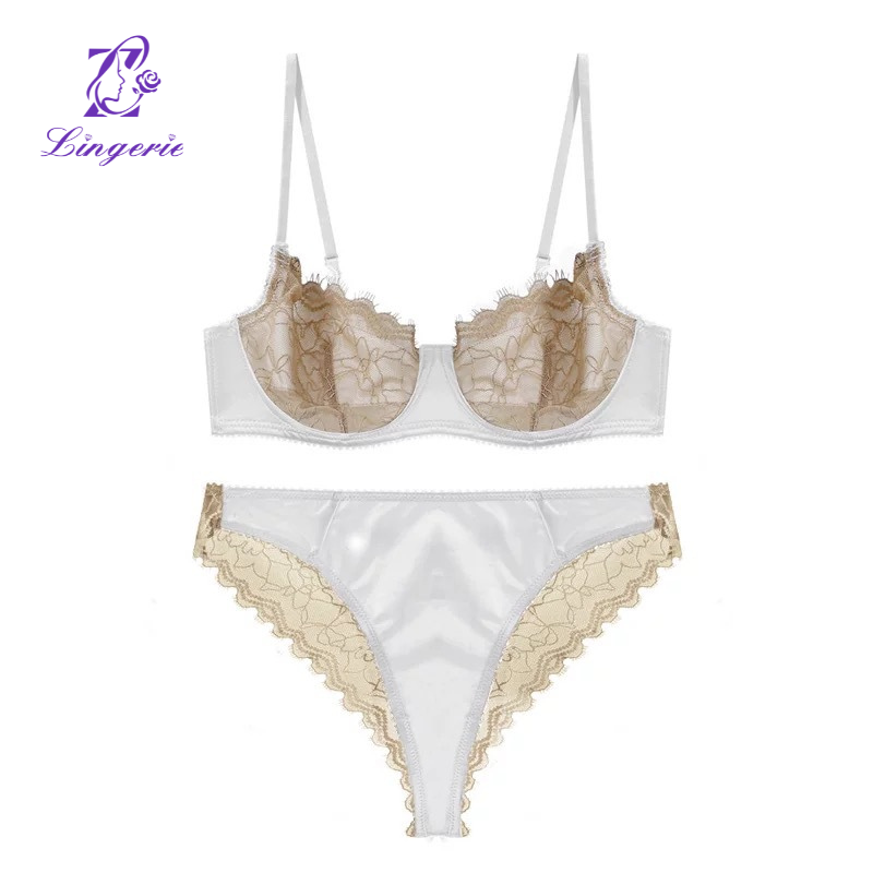 Sexy erotic lingerie super book large breasts show small anti-sagging bra color collision lace large size underwear set