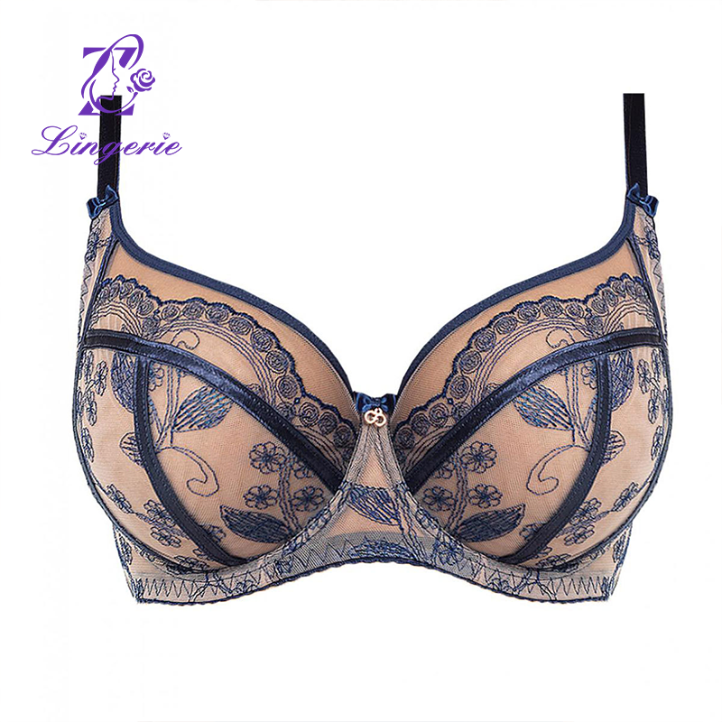 B-K cup Europe and the United States and the United States big yards underwear women's bra embroidery thin section underwear full-cup