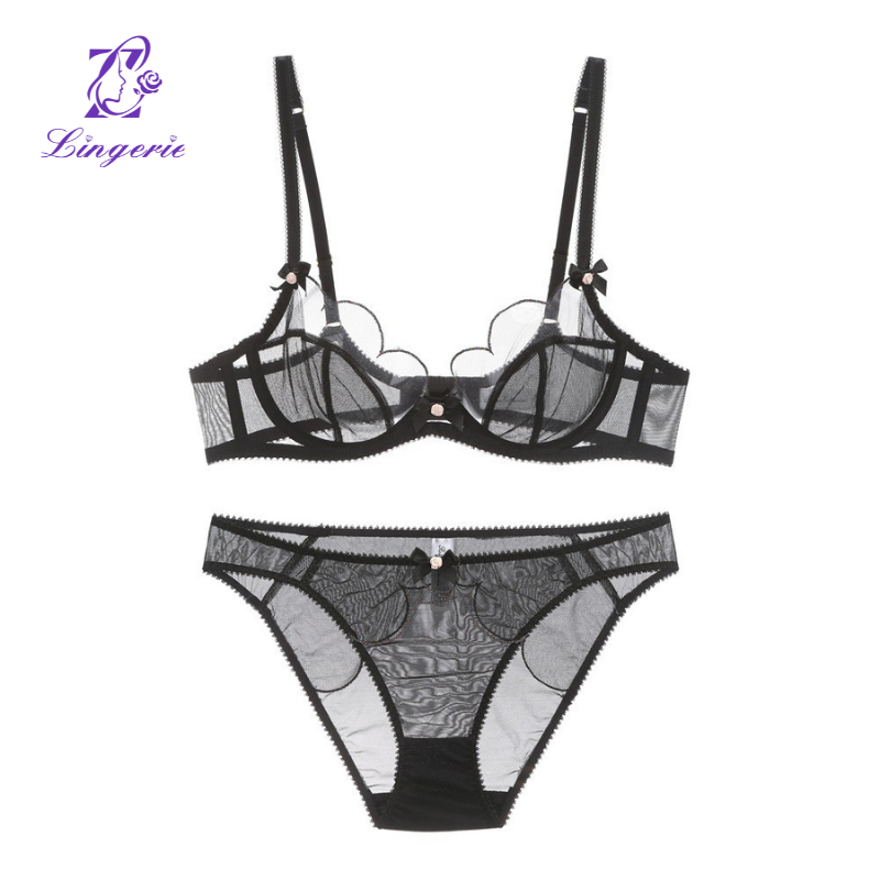 Lingerie sexy thin section see-through lace underwear summer large breasts show small anti-sagging bra set