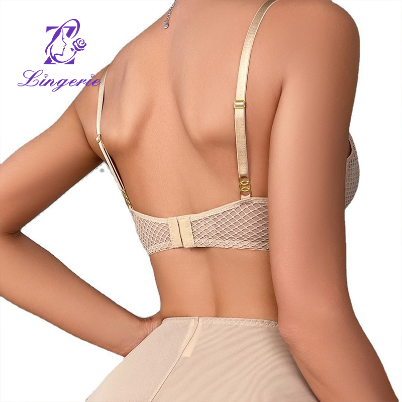 Sexy erotic lingerie ultra-thin see-through mesh large size lingerie sets large breasts show small collection of breast bra