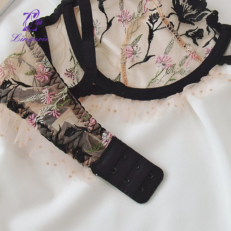 Love underwear female ultra-thin floral embroidery lace underwear large breasts show small anti-sagging bra set