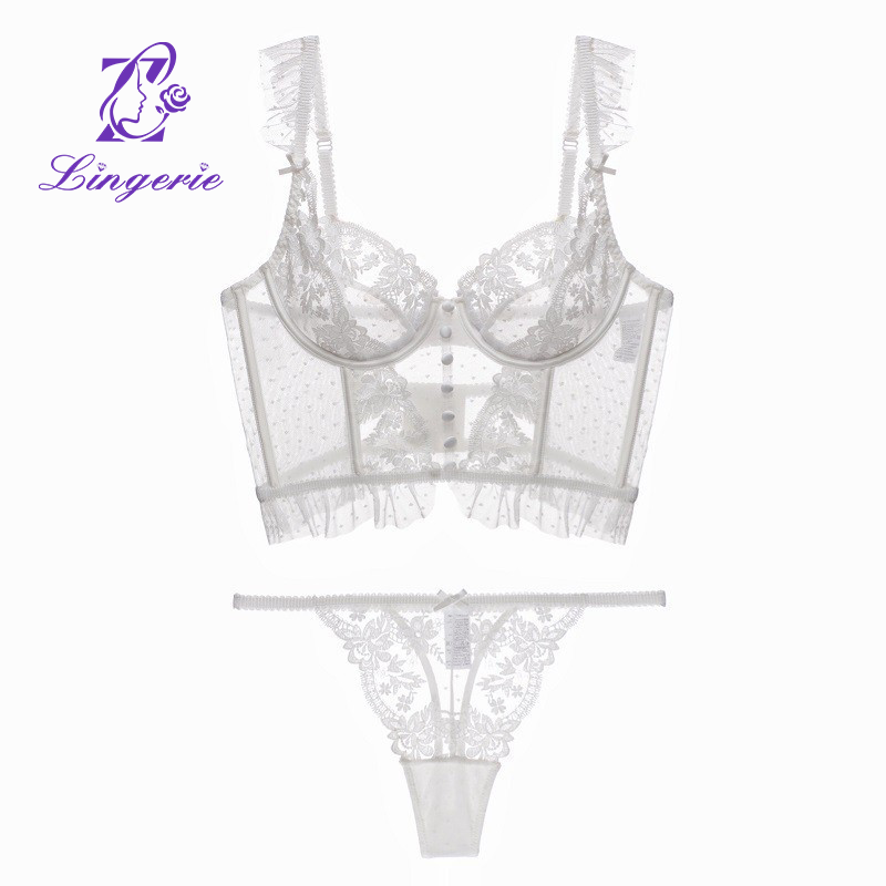 Lingerie sexy ultra-thin fishbone binding lace back underwear large breasts show small anti-sagging top bra bra