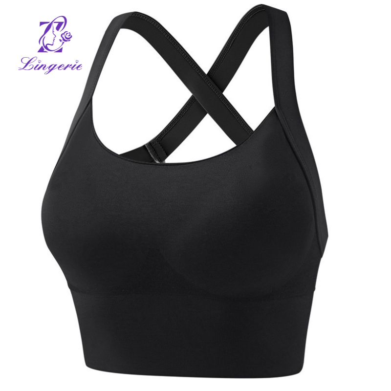 Sports underwear women's one-piece fixed cross back models high-intensity anti-shock bra fitness running yoga tank tops