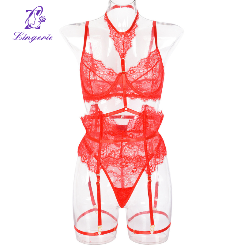 Lace Eyelash Lace Patchwork Includes Hanging Neck Ankle Loop 3 Piece Set