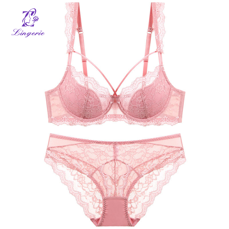 Sexy lace underwear female thin cotton large breasts show small large size underwear set of anti-sagging comfortable breathable bra