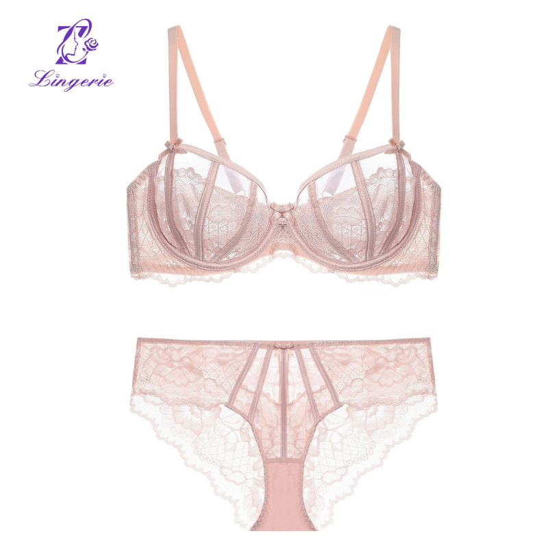 Sexy ultra-thin large breasts show small plus size bra adjustable anti-sagging top support bra set