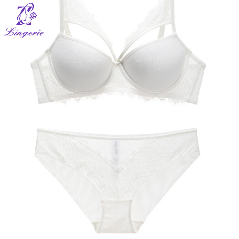 French deep V sexy lingerie women's upturned gather collect vice breasts bra on the thin bottom thick bra set