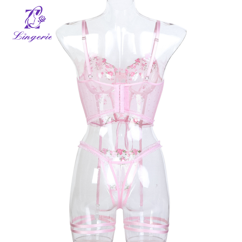 Pink Beautifully Embroidered Floral Sling Erotica Set of Three