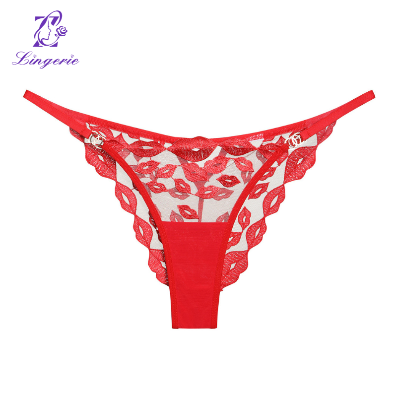 Sexy underwear ultra-thin red lips embroidered French underwear Valentine's Day gift large breasts show small big yards bra
