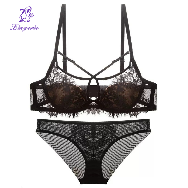 Factory Hot Sell Sexy Eyelash Lace Women Bra Push Up Underwear Bra And Panty Set