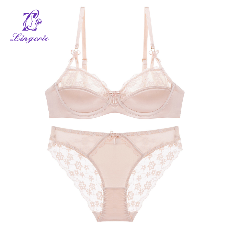 French sexy lingerie natal red lace underwear thin cotton glossy large breasts show small anti-sagging bra set