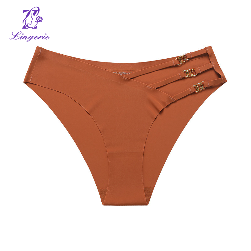 Seamless ice silk women's underwear sexy low-rise plus-size breathable metal trim briefs