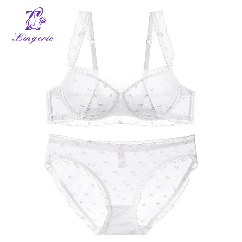 French summer ultra thin lace bra set with large breasts and small sag