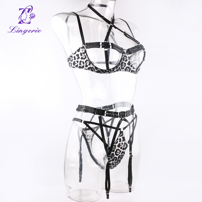 Leopard print heavy industry complex binding three-piece set of sexy underwear supply suppliers