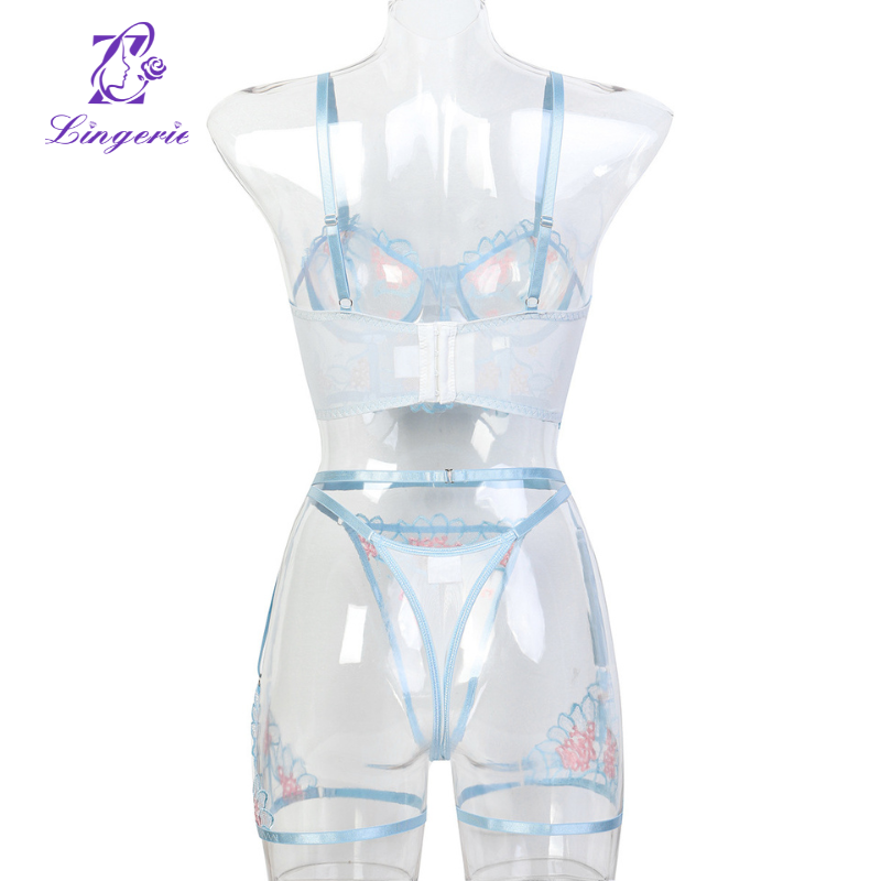 Women's Sexy Lingerie Erotic Embroidered Three Piece Set Wholesale Mousie Clothing