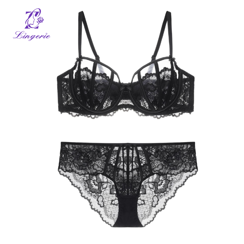 Sexy ultra-thin large breasts show small plus size bra adjustable anti-sagging top support bra set