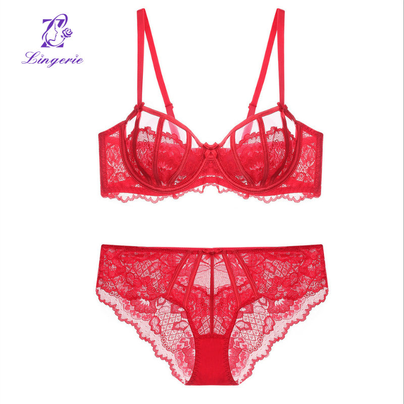 Sexy ultra-thin large breasts show small plus size bra adjustable anti-sagging top support bra set
