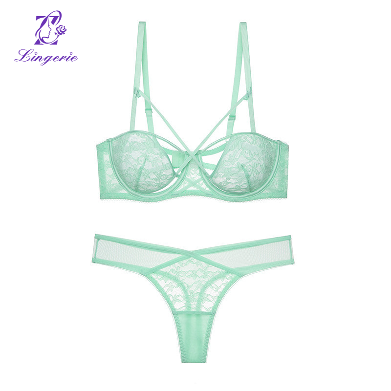 Pure lace design bubble cloth breathable small chest display large push-up underwear set