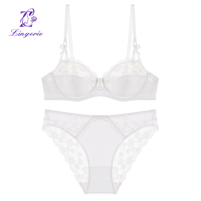 French sexy lingerie natal red lace underwear thin cotton glossy large breasts show small anti-sagging bra set