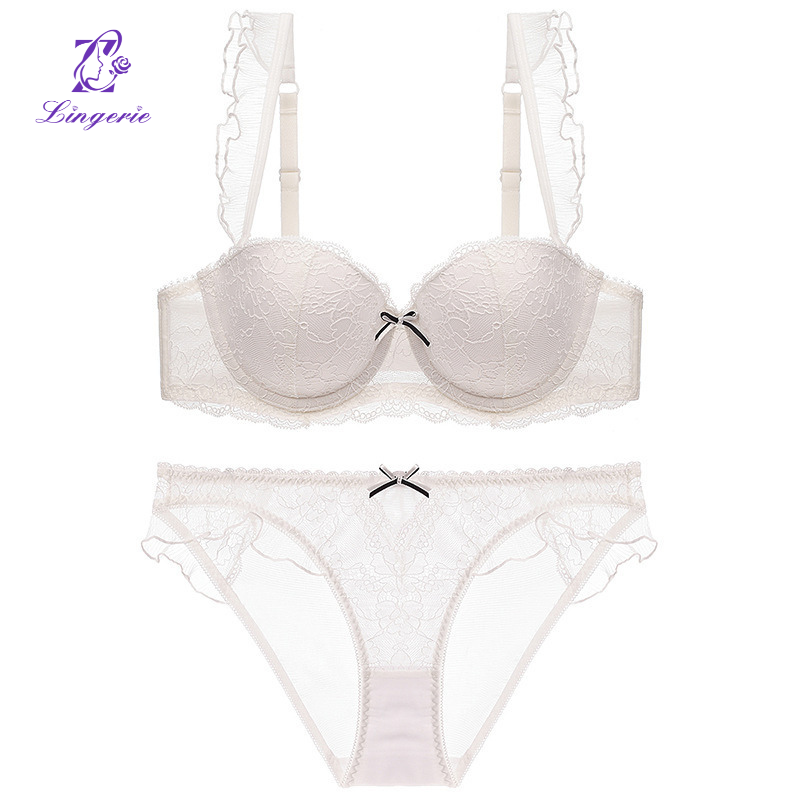 Sexy underwear French lovely ruffles can be inserted piece lace bra small breasts show large gathered bra set