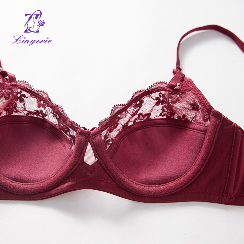 French sexy lingerie natal red lace underwear thin cotton glossy large breasts show small anti-sagging bra set