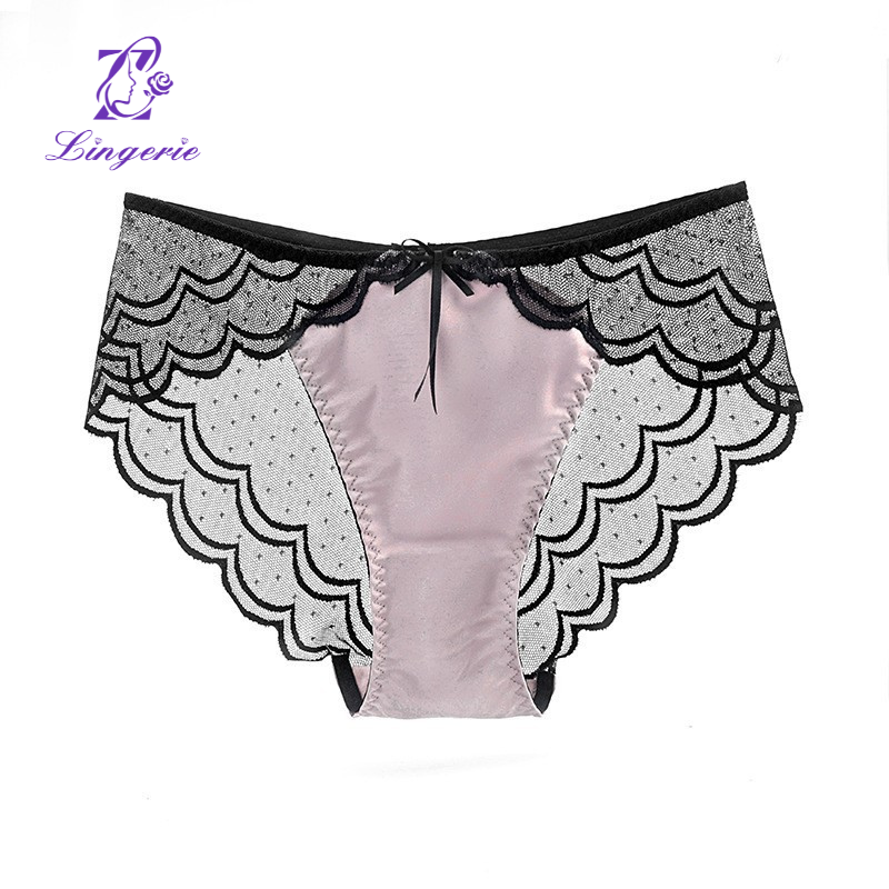 Female thin section pure desire satin splicing lace panties cotton crotch buttock lifting low waist triangle pants
