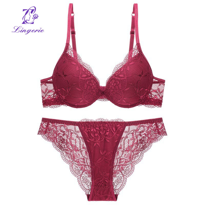 Sexy underwear deep V small breasts gathered bra anti-sagging natal year red lace bra set