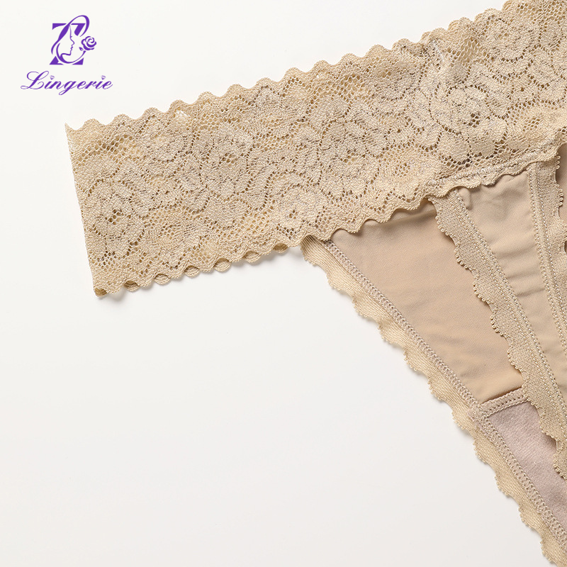 Lace stitching tee no trace low waist pure cotton crotch sports fitness women's underwear