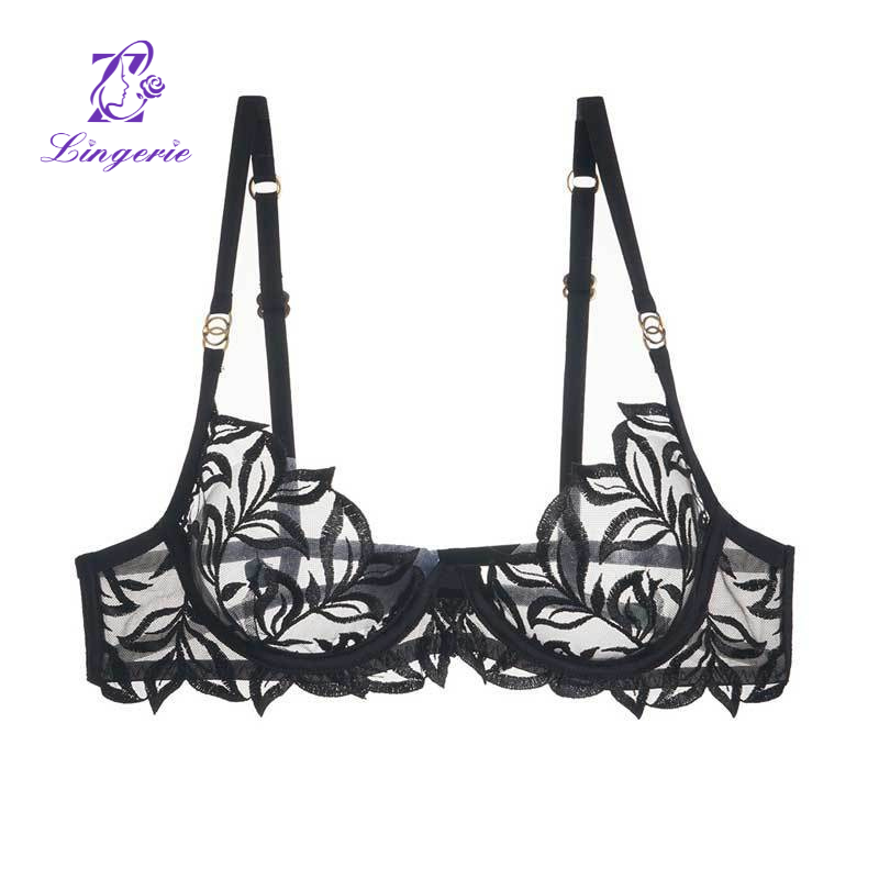 French lingerie women's sensual erotic embroidery lace bra panty set large breasts show small anti-sagging underwear bra