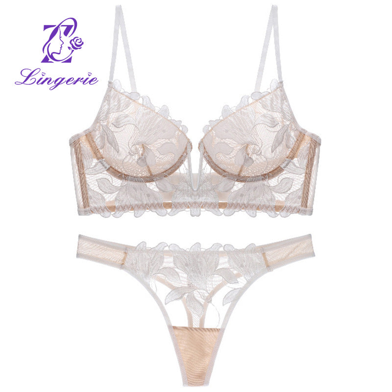 Sexy Lingerie Push Up Body Embroidery Mesh Bra Set