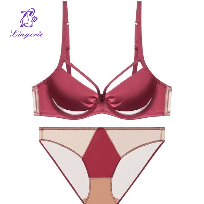 Lingerie women's sensual ultra-thin glossy non-marking underwear large breasts show small anti-sagging large size bra set bra