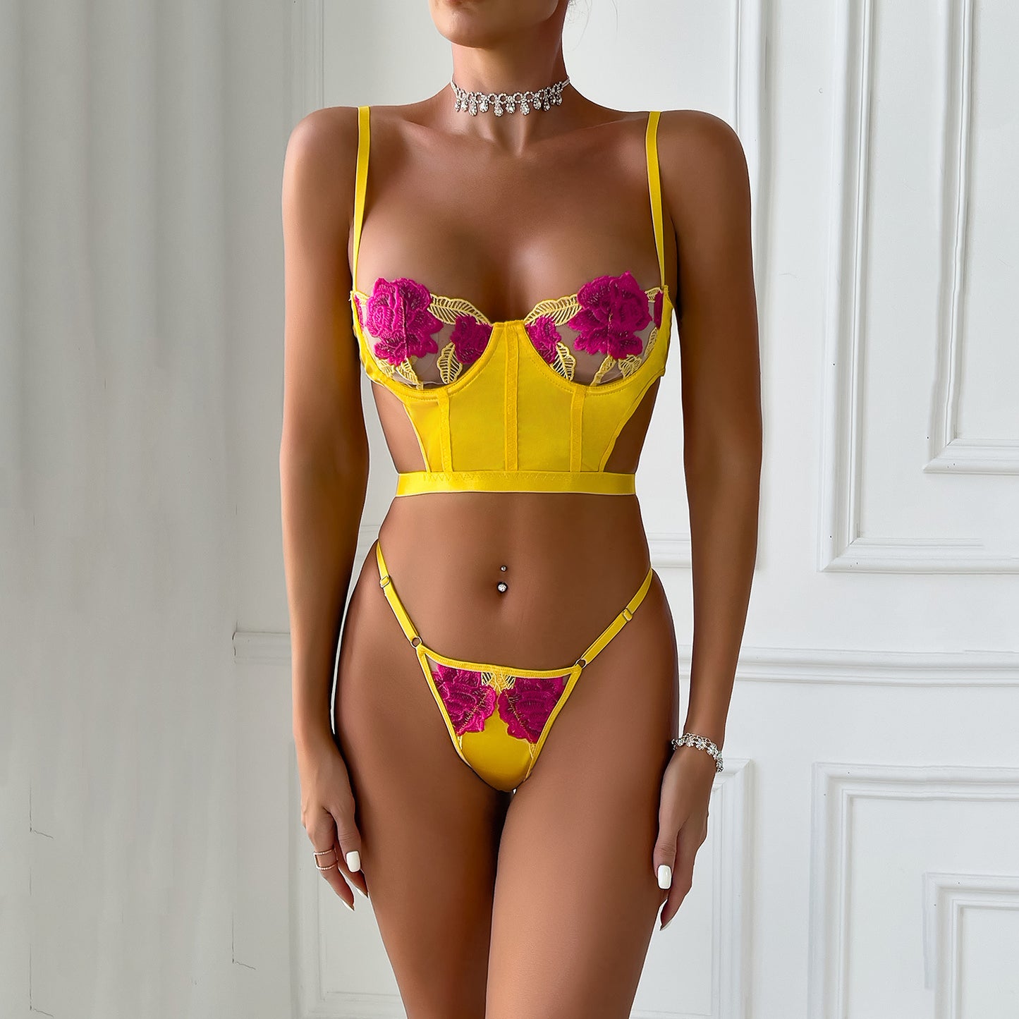 Yellow flower embroidery Bustier