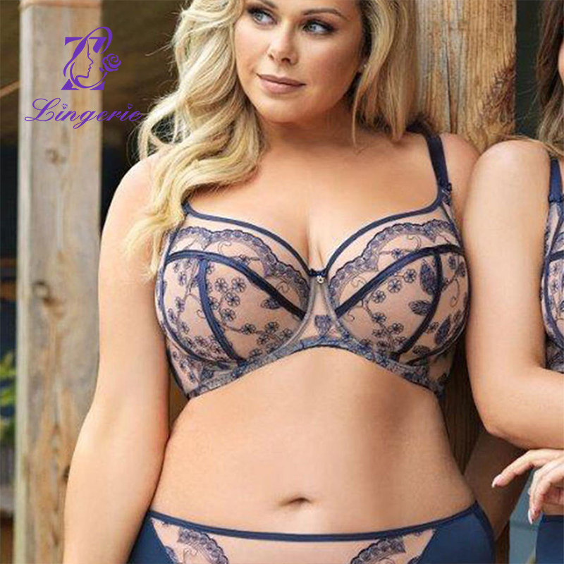 B-K cup Europe and the United States and the United States big yards underwear women's bra embroidery thin section underwear full-cup