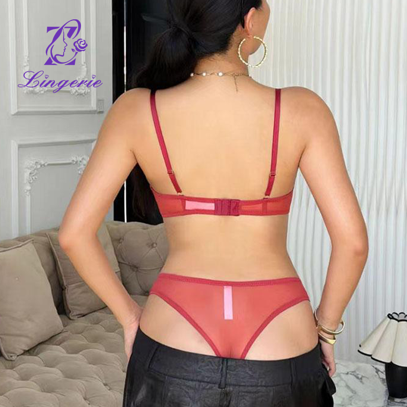 Sexy lingerie summer ultra-thin mesh Polo embroidery lace bra large breasts show small plus size underwear set