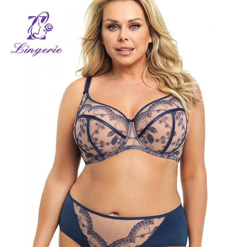 B-K cup Europe and the United States and the United States big yards underwear women's bra embroidery thin section underwear full-cup