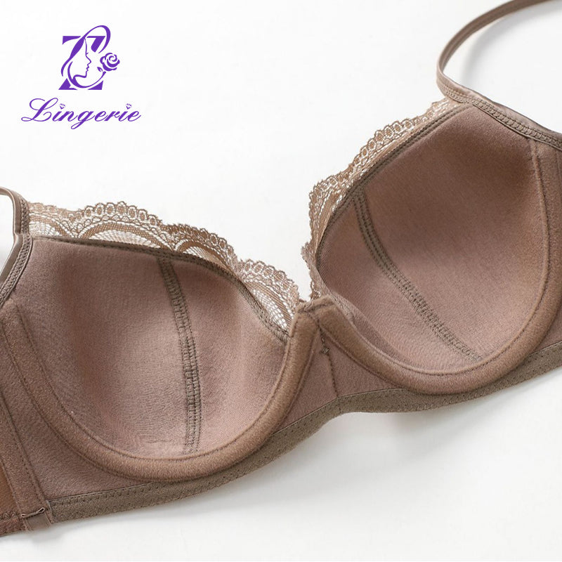 French sexy thin glossy lace anti-sagging push-up bra