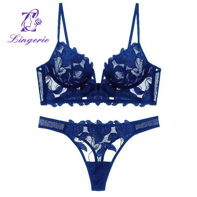 Sexy Lingerie Push Up Body Embroidery Mesh Bra Set