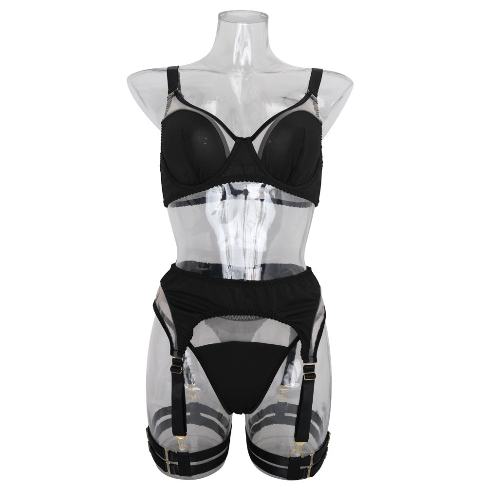 Lingerie sexy see-through mesh splicing erotic lingerie four-piece set