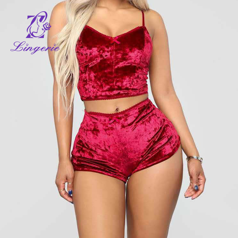 Sexy Homewear V-Neck Velvet Camisole Set