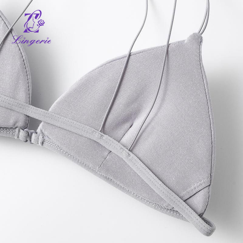 Women front buckle triangle cup without steel ring bra thin cotton thin straps back underwear set Bra