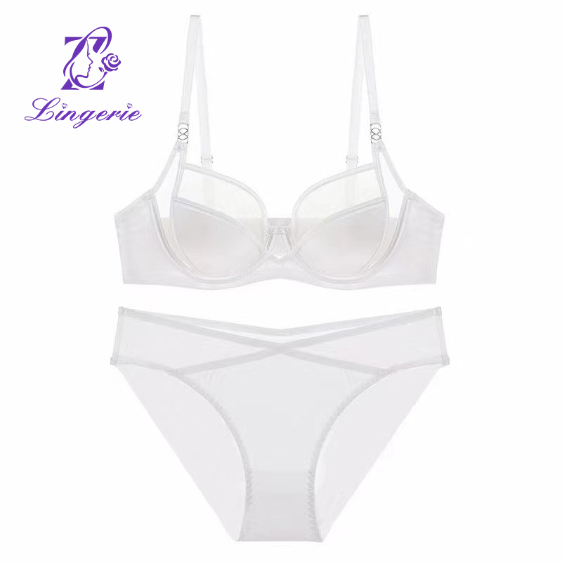 Underwear thin cup soft steel ring large breasts show small bra to collect vice breast anti-sagging sexy bra set