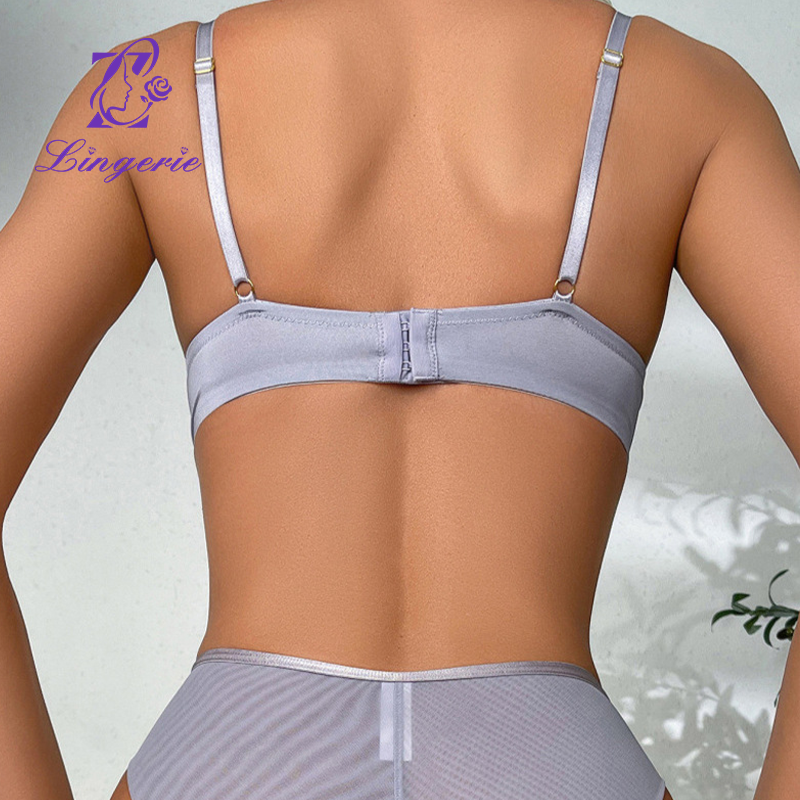 Sexy mesh glossy bra small breasts show large gathered bra on thin under thick comfortable underwear set bra