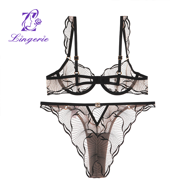 Sweet Gril Temptation G string Girl Lingeries Top Quality Ruffle Shoulder Strap Bra and Penty Set